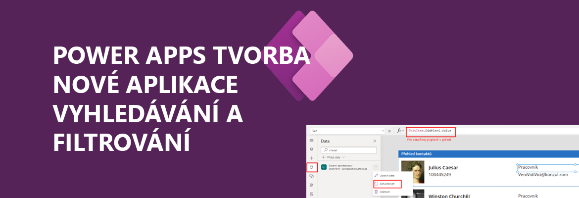 Power Apps vytváření nové aplikace s filtrováním a vyhledáváním