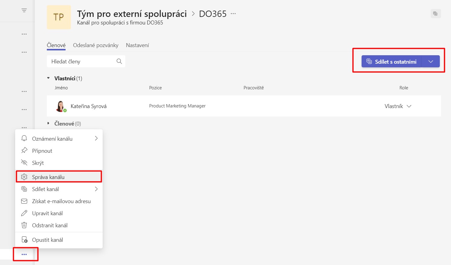 Pozvání člena do sdíleného kanálu v Teams