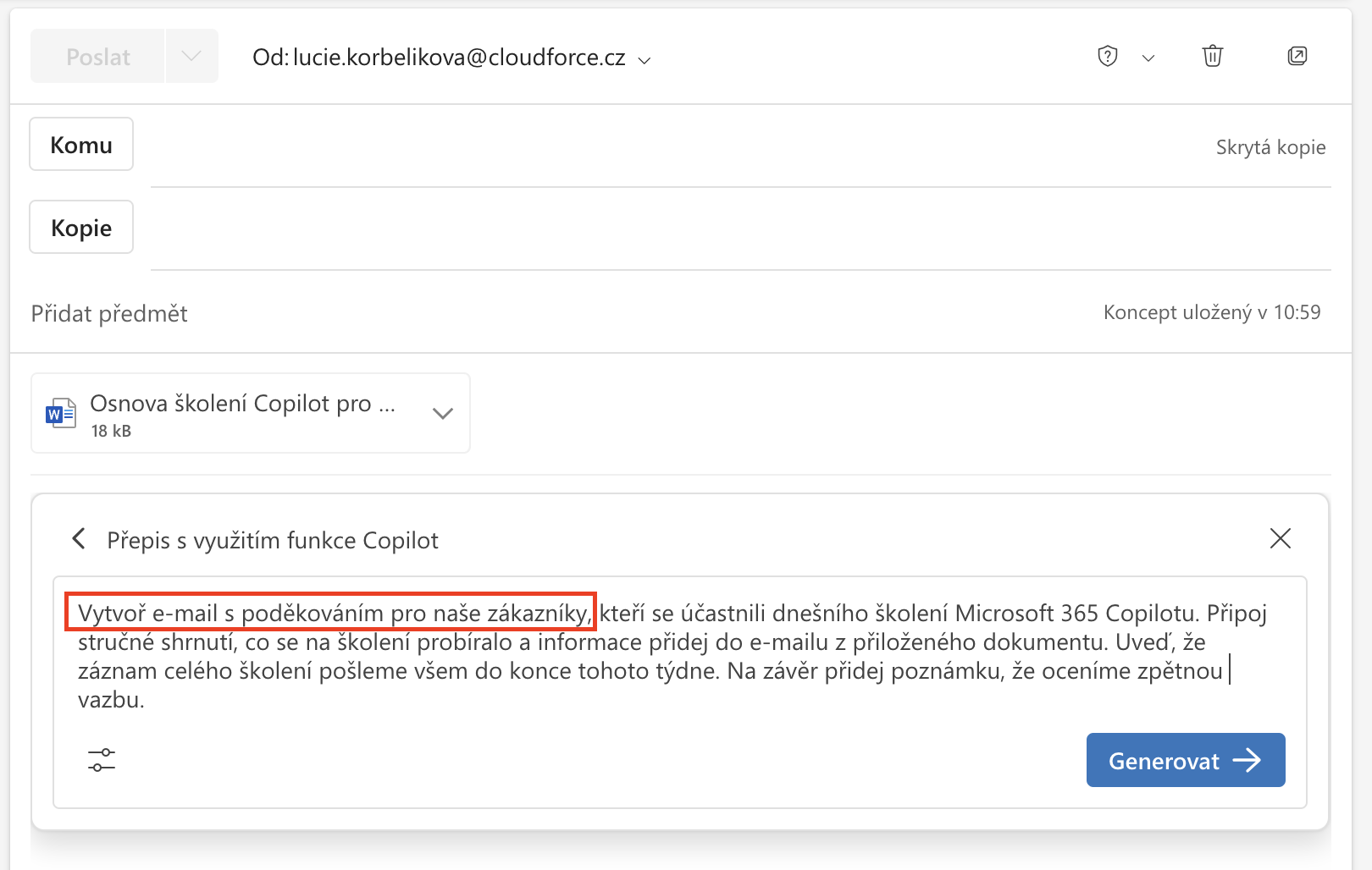Prompty oslovení v Outlooku