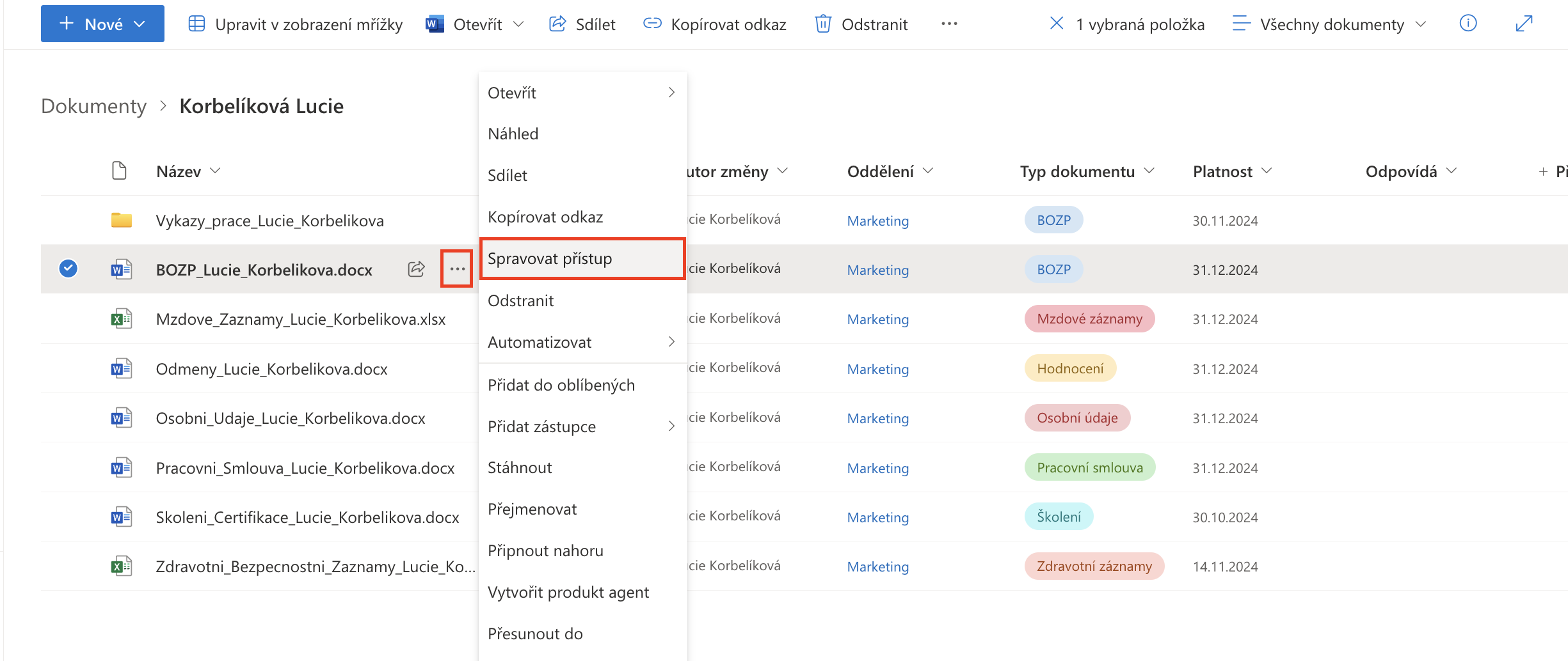 SharePoint sdílení_spravovat přístup
