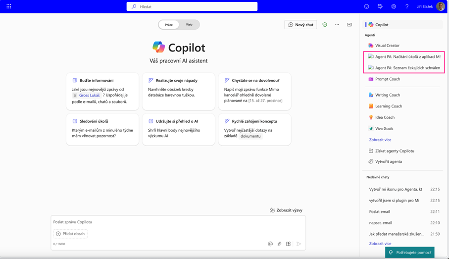Agenti Microsoft 365 Copilot a vytvořené flow